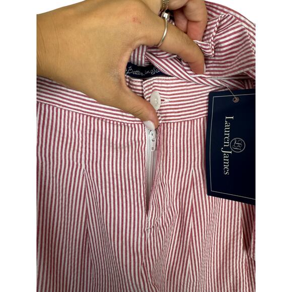 Lauren James NWT Red White Stripe Seersucker Cuffed Belted Bow Shorts - Picture 7 of 9